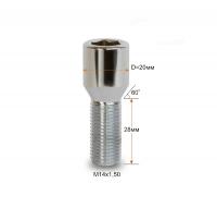 Болт М14*1,5*28 конус, хром, внут. шестигран.