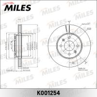 Диск тормозной передний MILES K001254 (TRW DF6198)