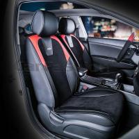 Накидка на сиденье CarFashion Space велюр/экокожа передняя черная красные вставки 2 шт. 21407