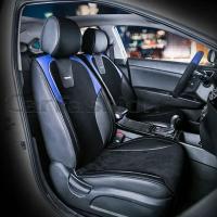 Накидка на сиденье CarFashion Space велюр/экокожа передняя черная синие вставки 2 шт. 21404